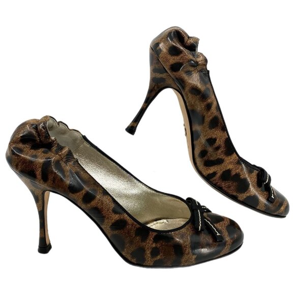 Dolce & Gabbana Brown Black Leopard Print Bow Accent Heels | Size 36.5EU - Picture 1 of 10